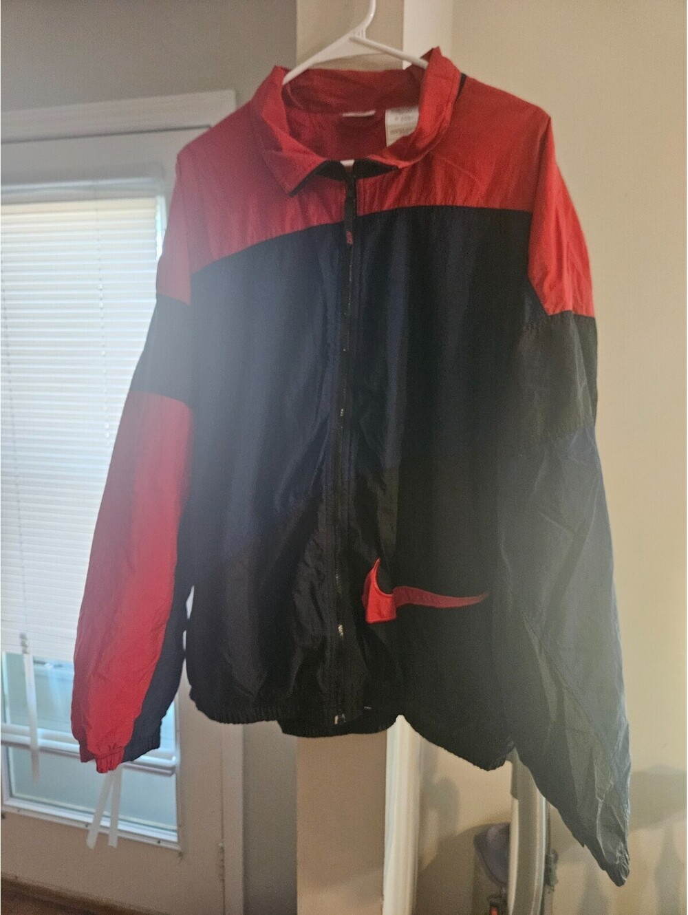 Vintage Nike Windbreaker Jacket Men's XXL 90s Lined Full Zip Swoosh Red/Black